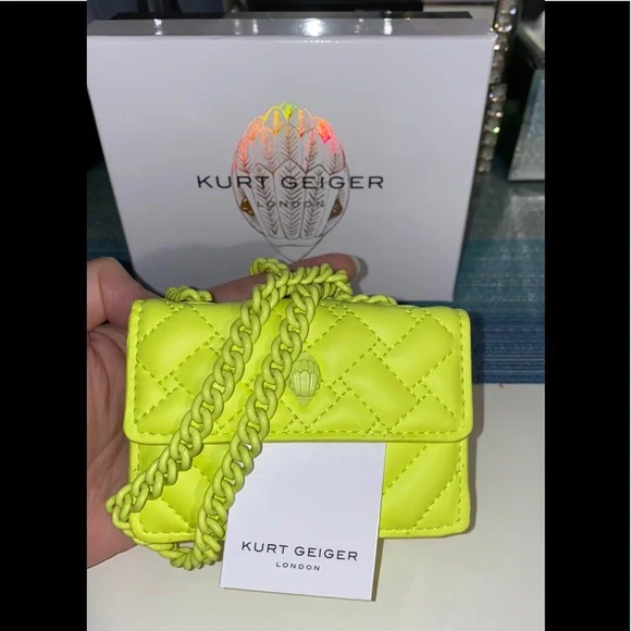 NWT KURT GEIGER LONDON Micro Kensington Neon Yellow Leather Crossbody - Picture 5 of 8